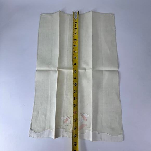 Set Vintage Tea Towel Embroidered Lace Applique Flowers Large Table Doily Linens - Picture 6 of 9